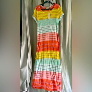 C & C California Multi-color Striped Maxi Short Sleeve T-shirt Dress size L NWT